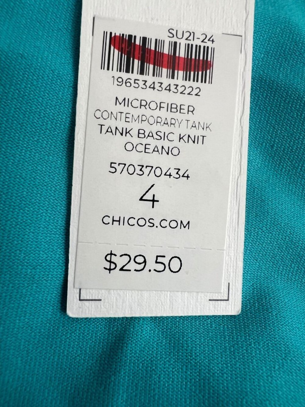 Chico's Microfiber Contemporary Tank Size 4 US XXL Aqua Blue Oceano NWT - Picture 4 of 6